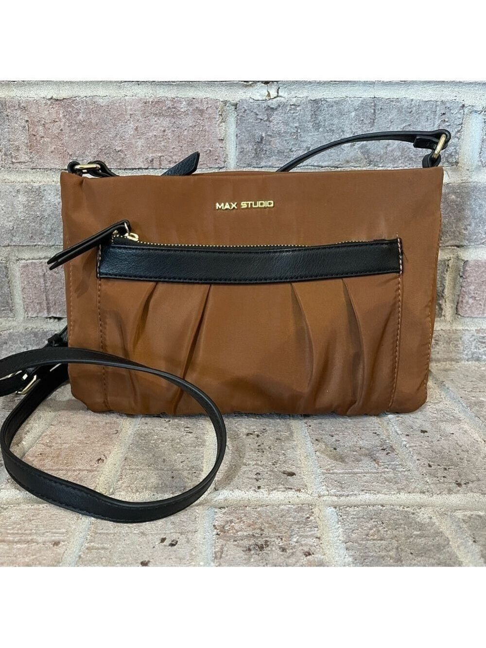 Max Studio Brown and Black Crossbody Bag with Adjustable Strap